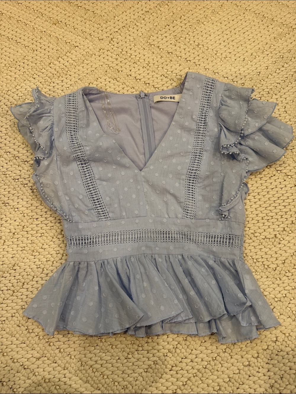 DO+BE Powder Blue Swiss Dot Ruffle Peplum Blouse